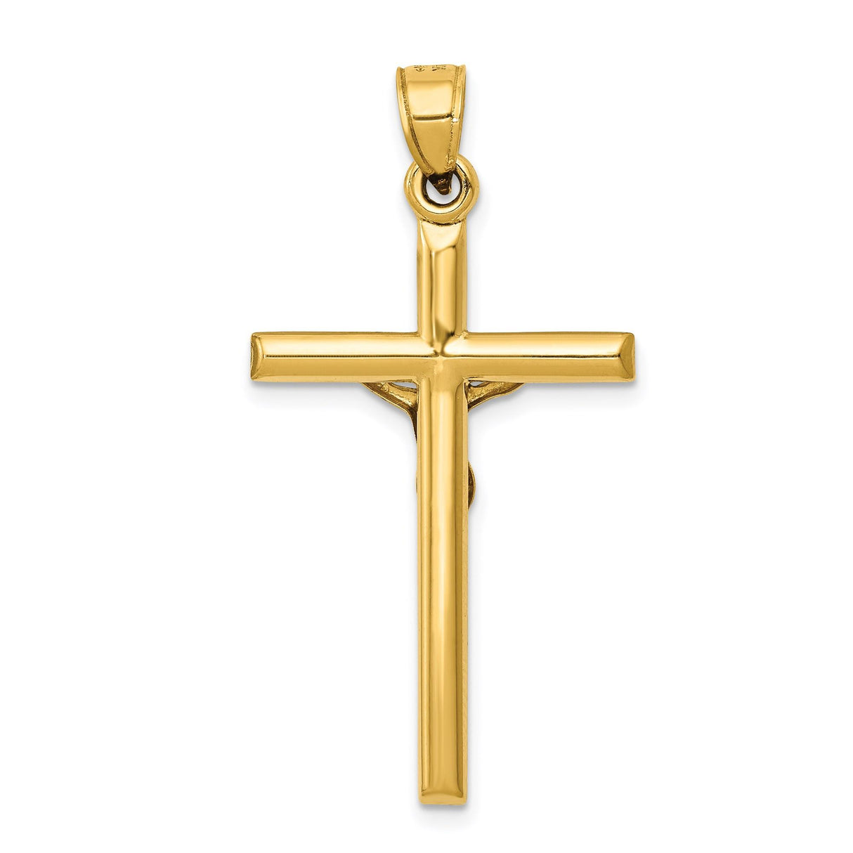 14k Yellow Gold Crucifix Cross Pendant with Detailed Figure of Christ, Latin Devotional Style