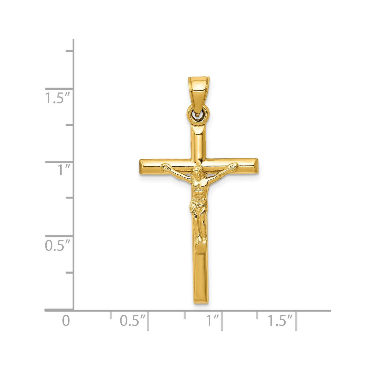 14k Yellow Gold Crucifix Cross Pendant with Detailed Figure of Christ, Latin Devotional Style