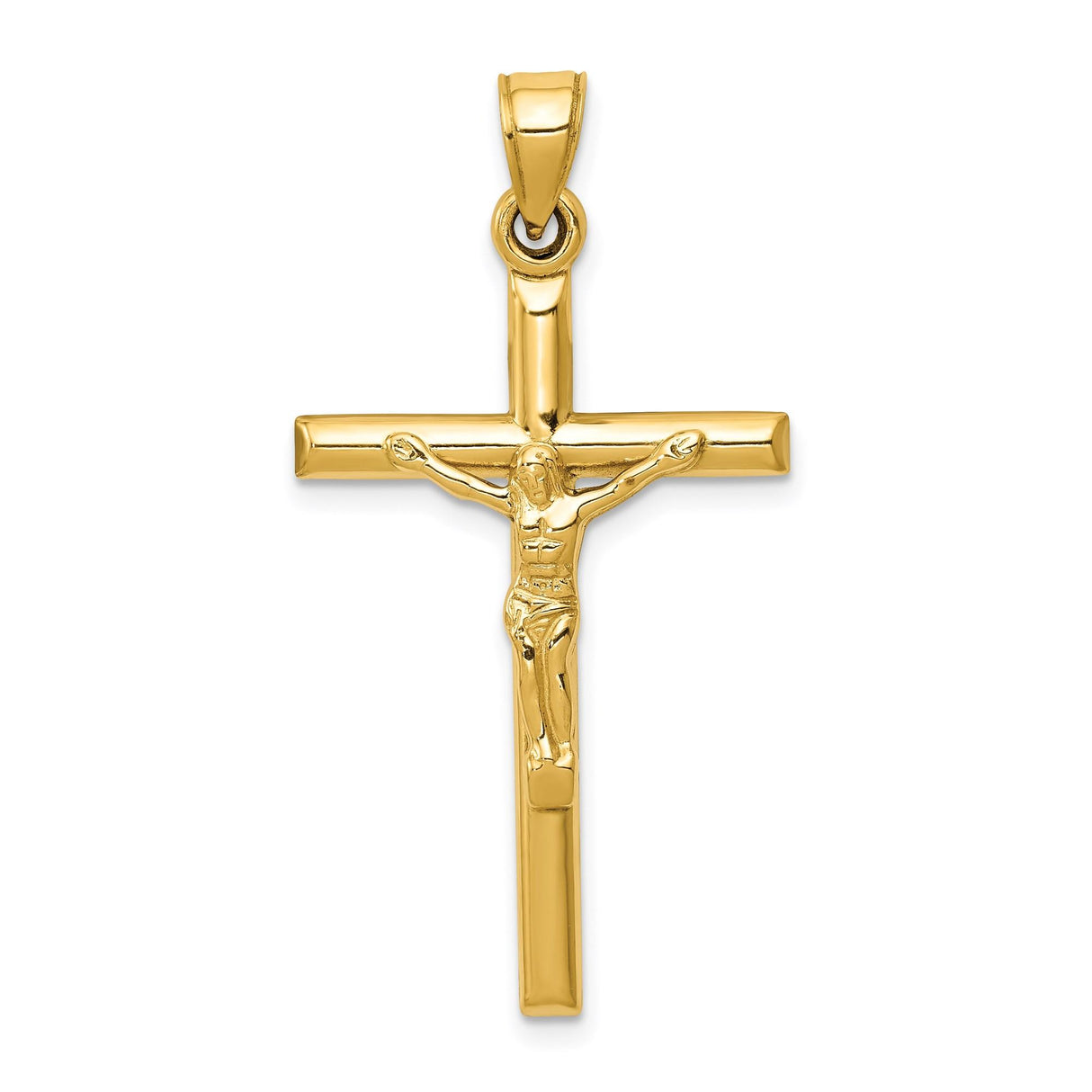 14k Yellow Gold Crucifix Cross Pendant with Detailed Figure of Christ, Latin Devotional Style