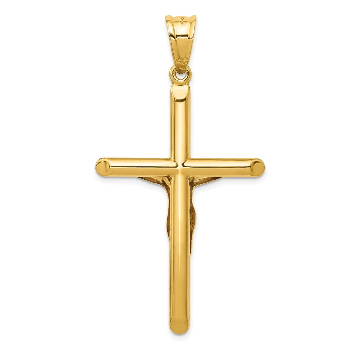 14k Yellow Gold Crucifix Cross Pendant, Latin Style Jesus Charm, Religious Faith Symbol