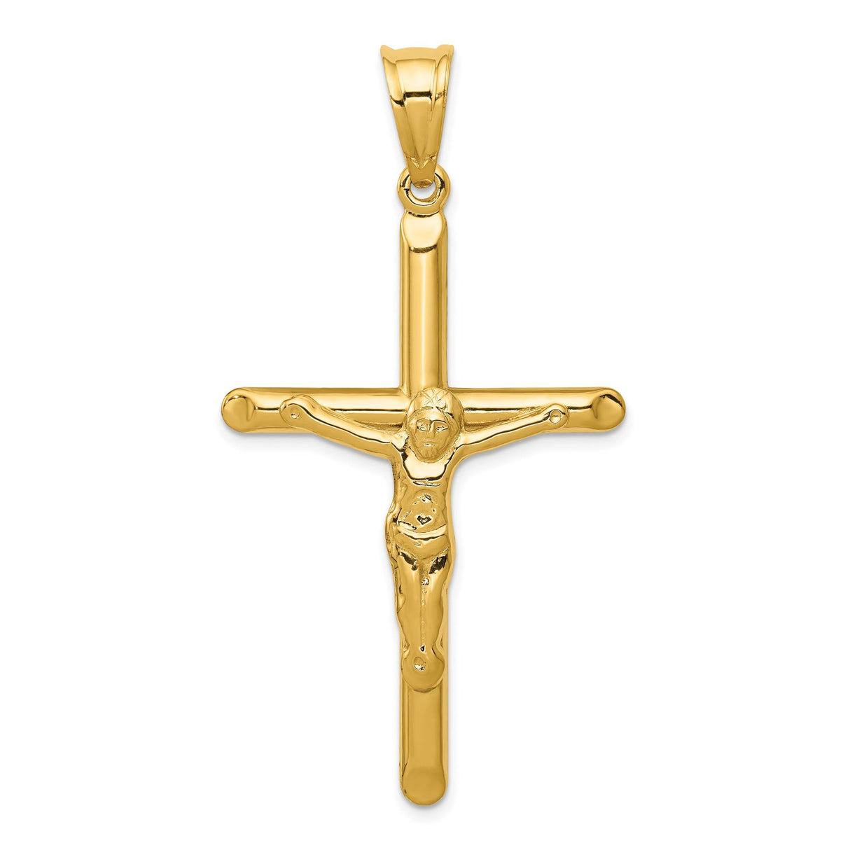 14k Yellow Gold Crucifix Cross Pendant, Latin Style Jesus Charm, Religious Faith Symbol