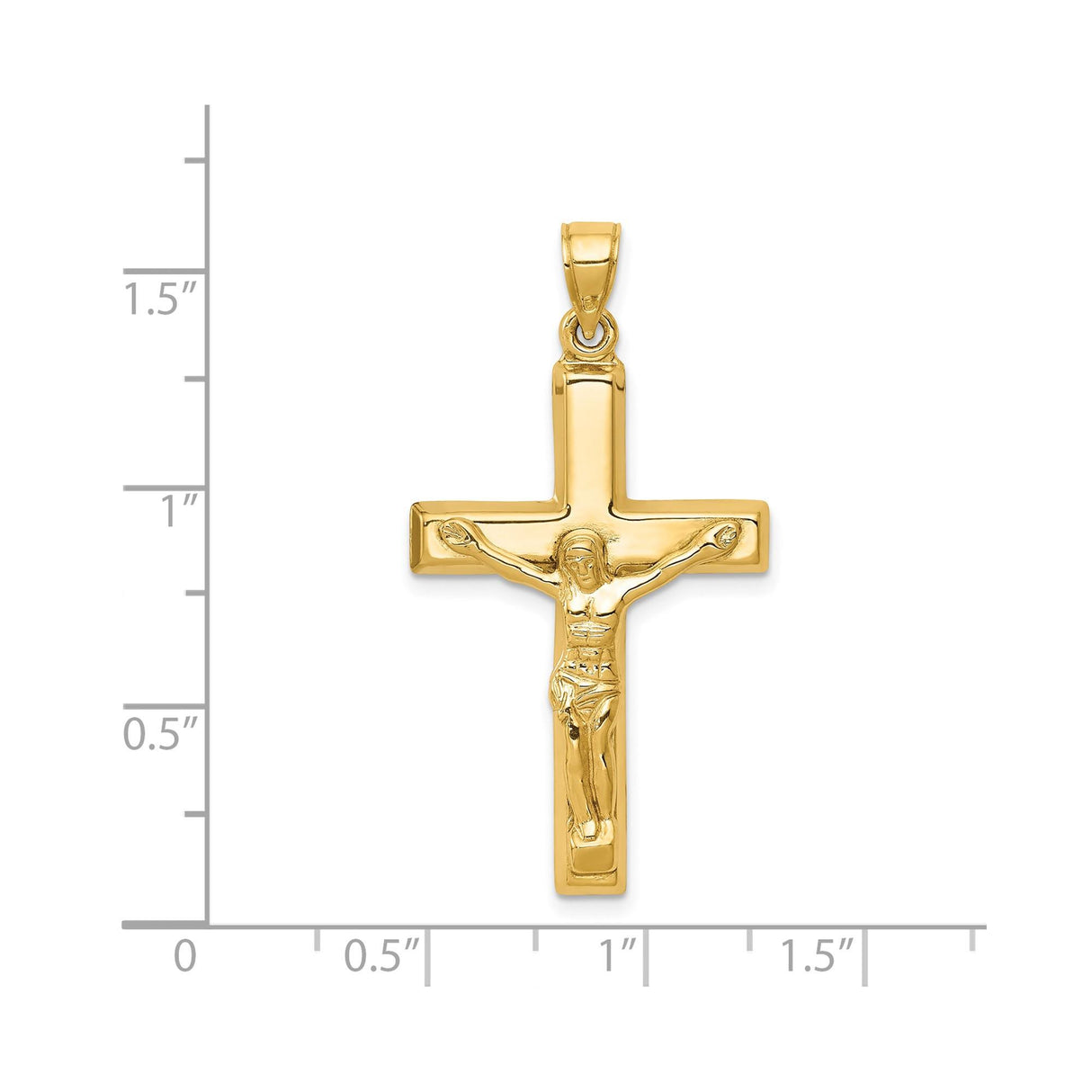 14k Yellow Gold Crucifix Pendant with Polished Jesus on Cross Religious Charm