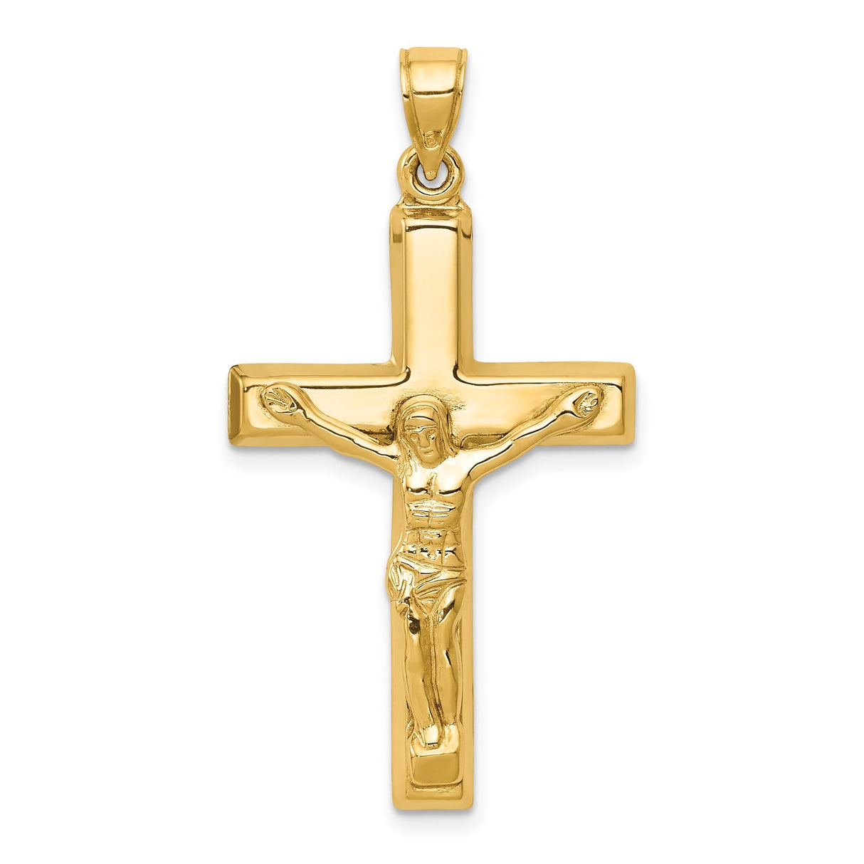 14k Yellow Gold Crucifix Pendant with Polished Jesus on Cross Religious Charm