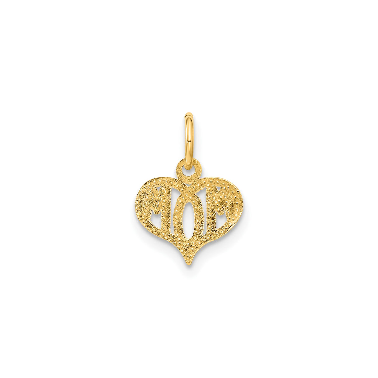 14k Yellow Gold Mom Charm Pendant, Heart Shaped with Bold Lettering, Sentimental Keepsake Jewelry