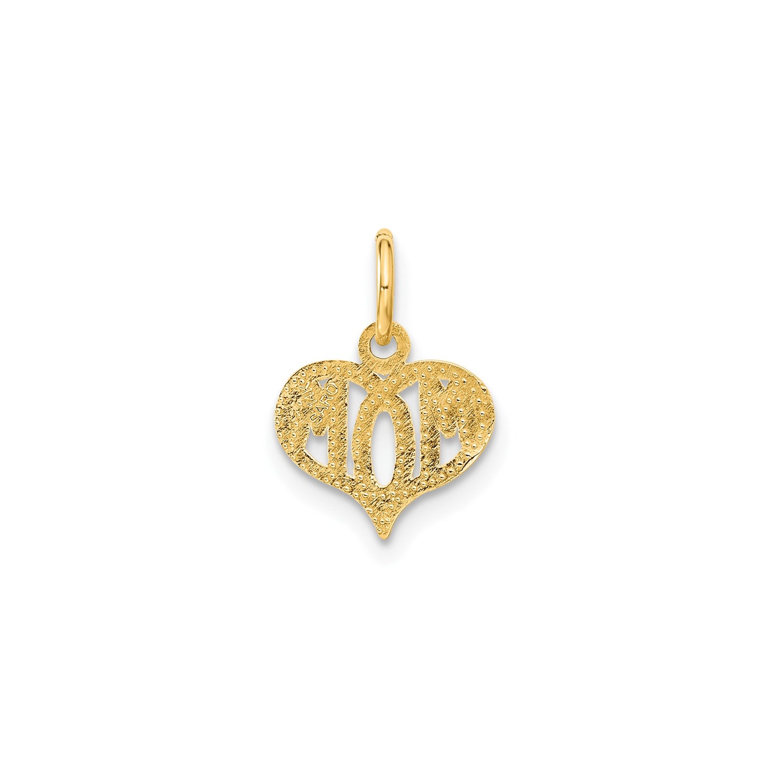 14k Yellow Gold Mom Charm Pendant, Heart Shaped with Bold Lettering, Sentimental Keepsake Jewelry