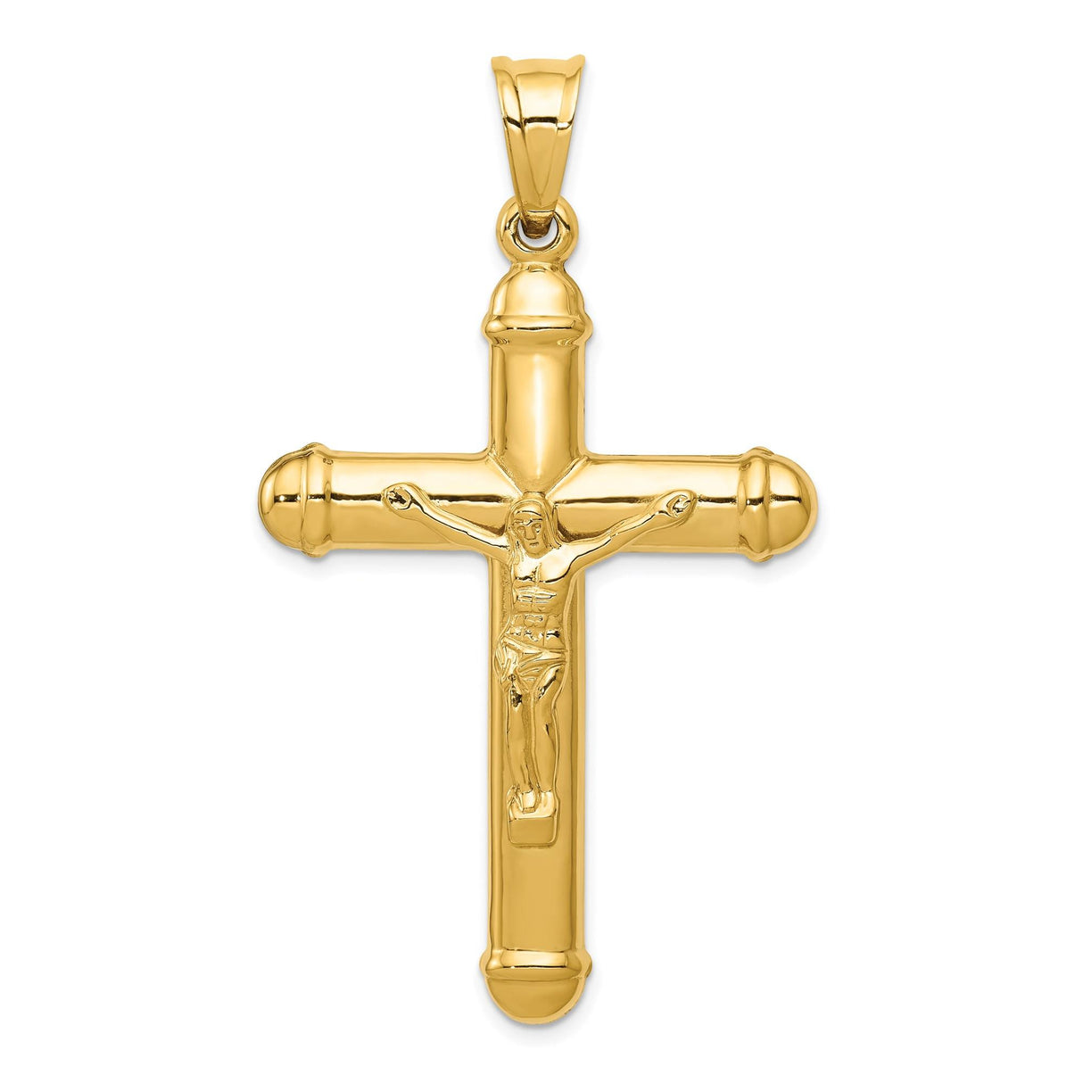 14k Yellow Gold Crucifix Pendant with Jesus Figure, Reversible Latin Cross Charm
