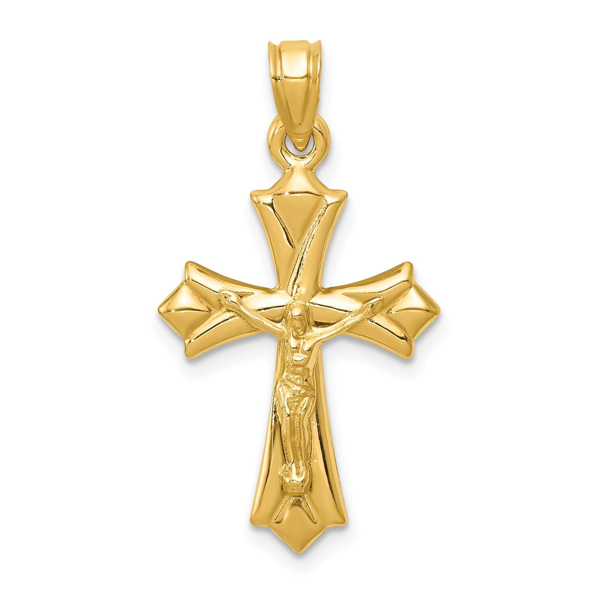 14k Yellow Gold Crucifix Pendant with Jesus Figure, Reversible Patonce Cross Charm