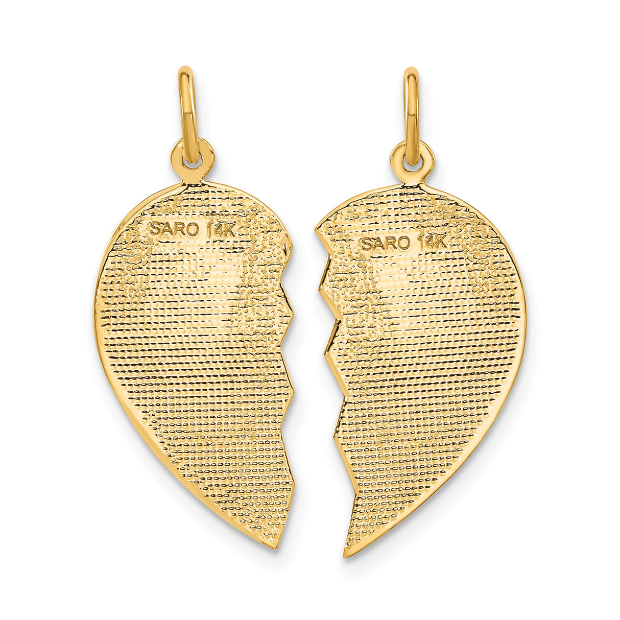 14k Yellow Gold Friendship Heart Pendant Set, Split Heart Charm with Matching Halves