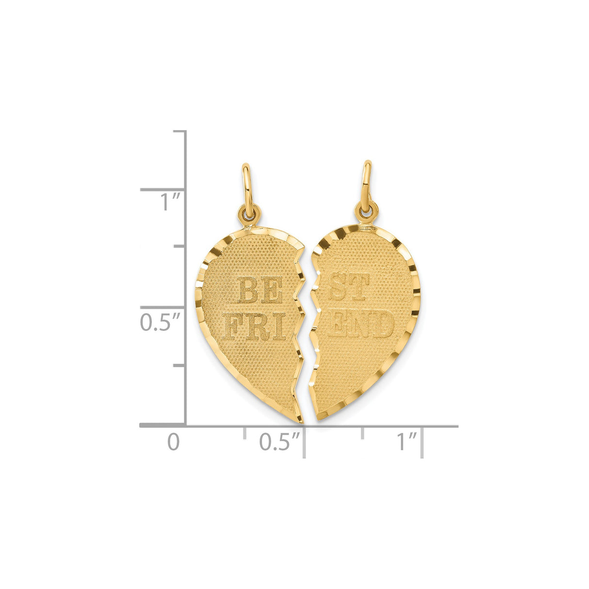 14k Yellow Gold Friendship Heart Pendant Set, Split Heart Charm with Matching Halves