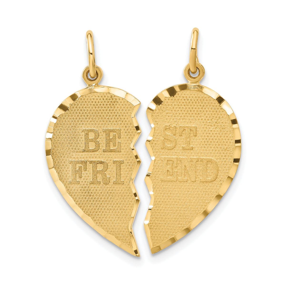 14k Yellow Gold Friendship Heart Pendant Set, Split Heart Charm with Matching Halves