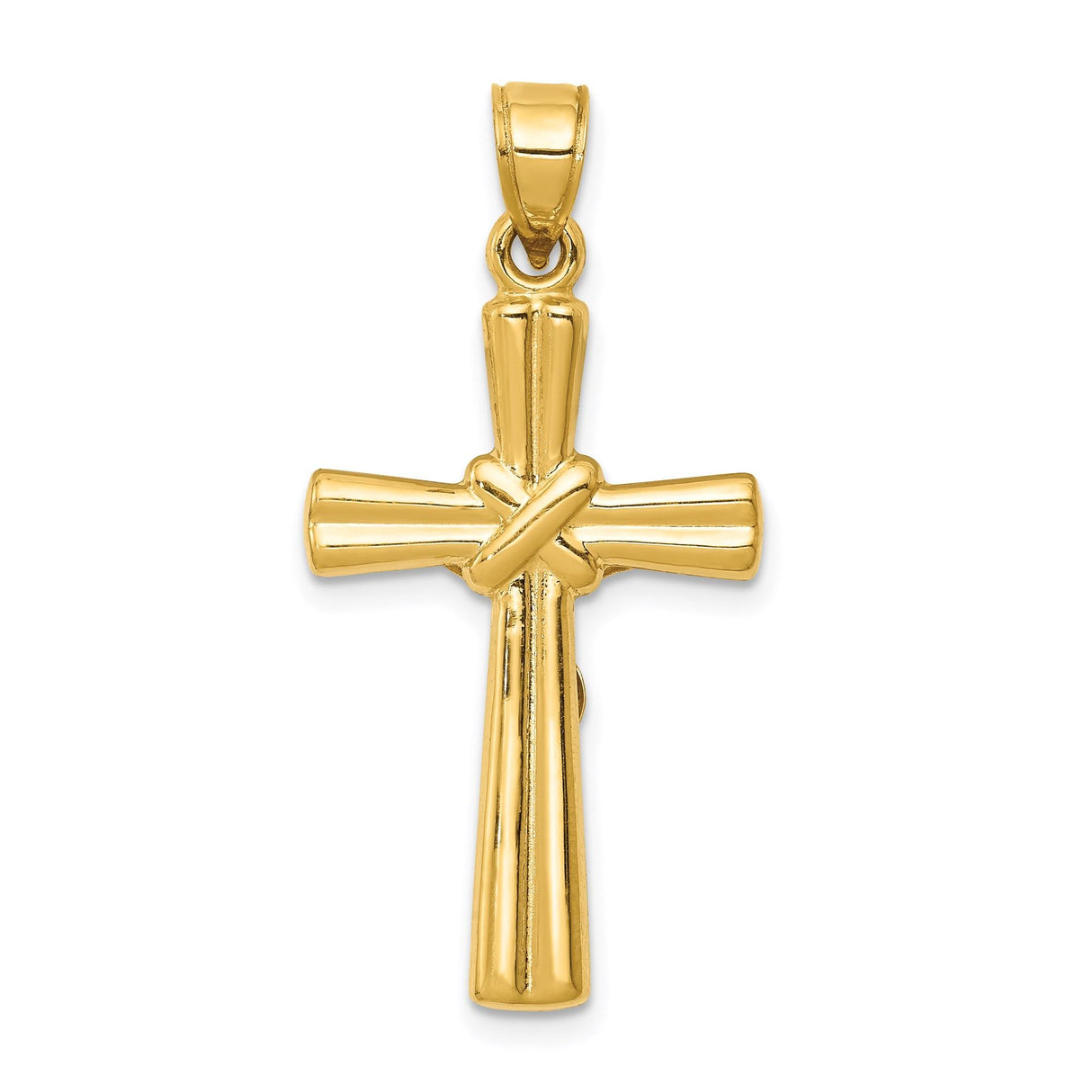 14k Yellow Gold Latin Crucifix Pendant with Raised Jesus Detail, Religious Charm for Men and Women