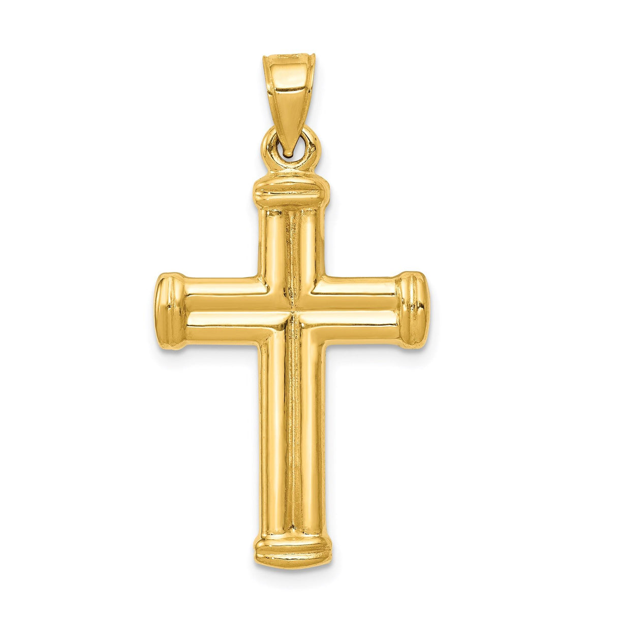 14k Yellow Gold Crucifix Pendant with Detailed Christ Figure and Capped Ends