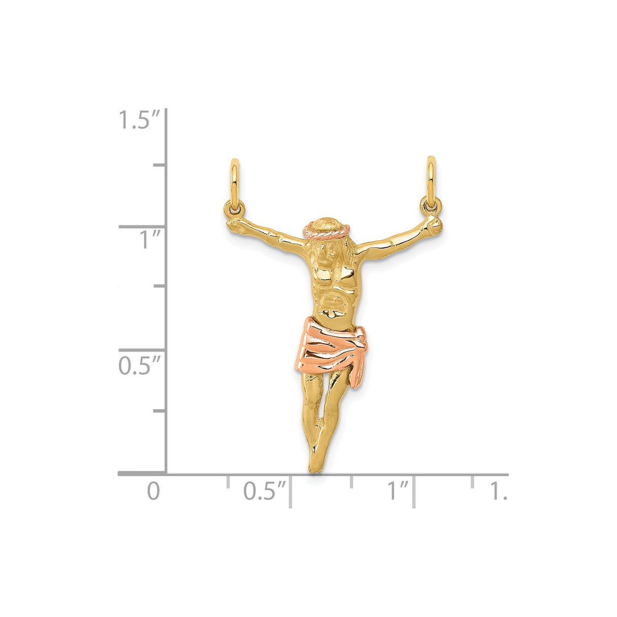 14k Two-Tone Gold Crucifix Pendant with Rose Gold Jesus on Cross, Christian Faith Jewelry