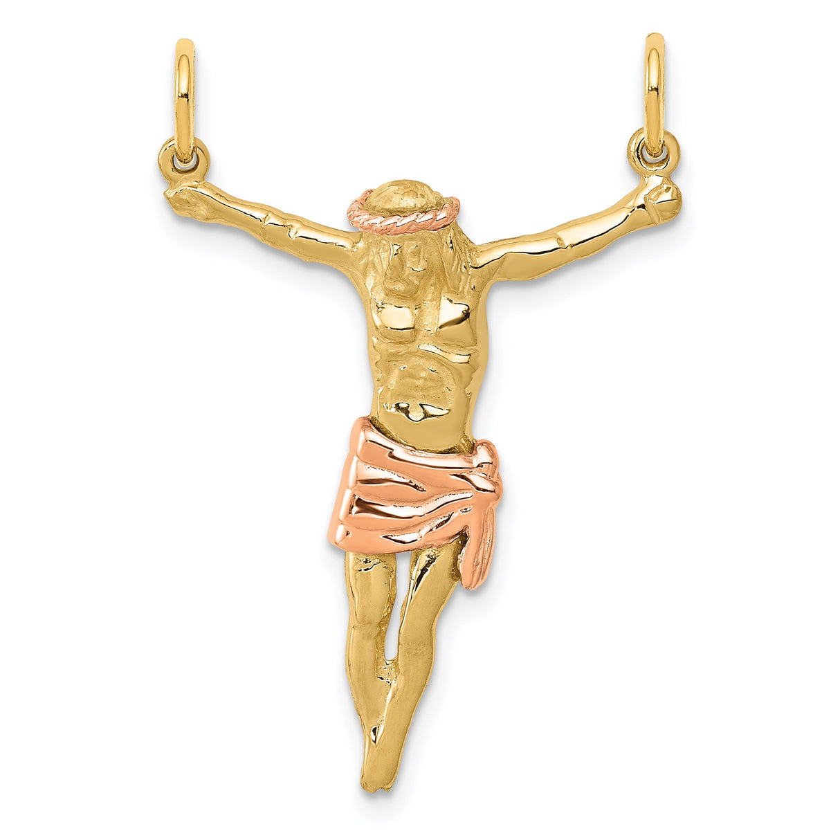14k Two-Tone Gold Crucifix Pendant with Rose Gold Jesus on Cross, Christian Faith Jewelry