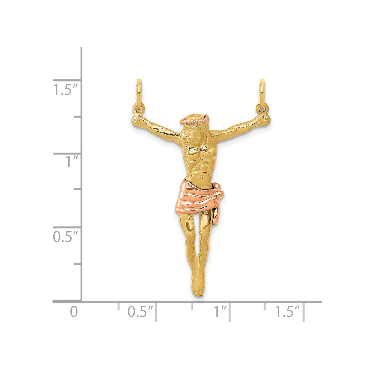 14k Two-Tone Gold Crucifix Pendant with Rose Gold Crown of Thorns, Religious Catholic Jewelry