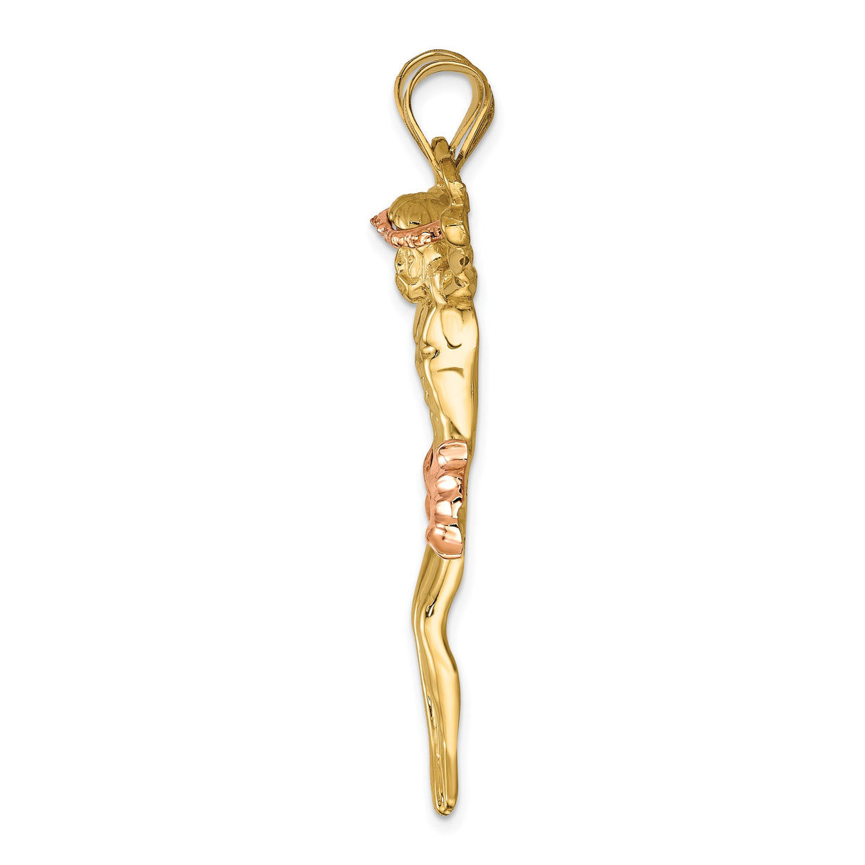 14k Two-Tone Gold Crucifix Pendant with Rose Gold Loincloth and Crown of Thorns