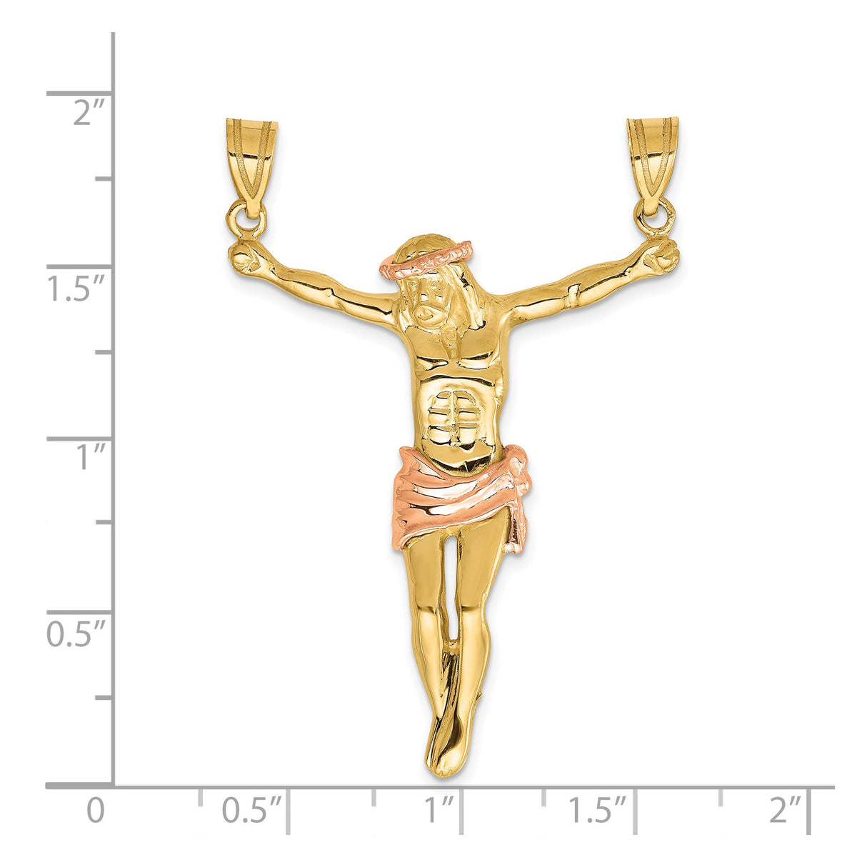 14k Two-Tone Gold Crucifix Pendant with Rose Gold Loincloth and Crown of Thorns