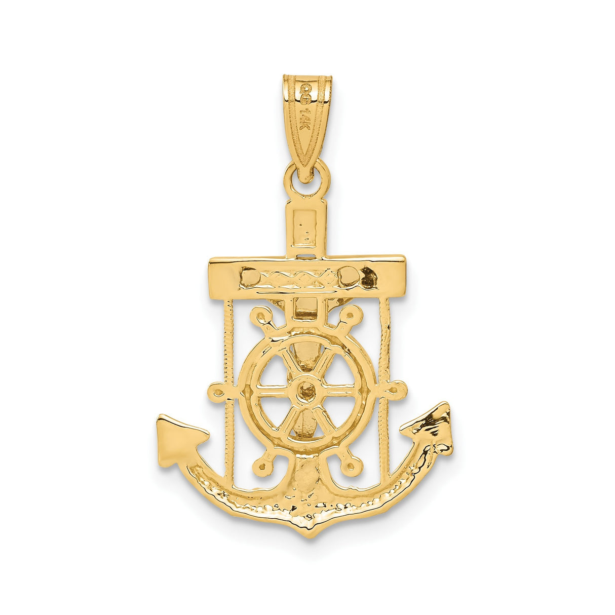 14k Two-Tone Gold Anchor Wheel Cross Pendant with Nautical Crucifix Design