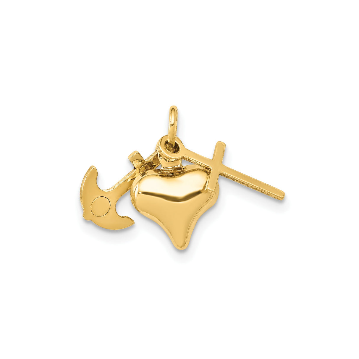 14k Yellow Gold Pendant Charm with Cross, Heart, and Anchor Symbols , Faith, Hope, and Love Theme