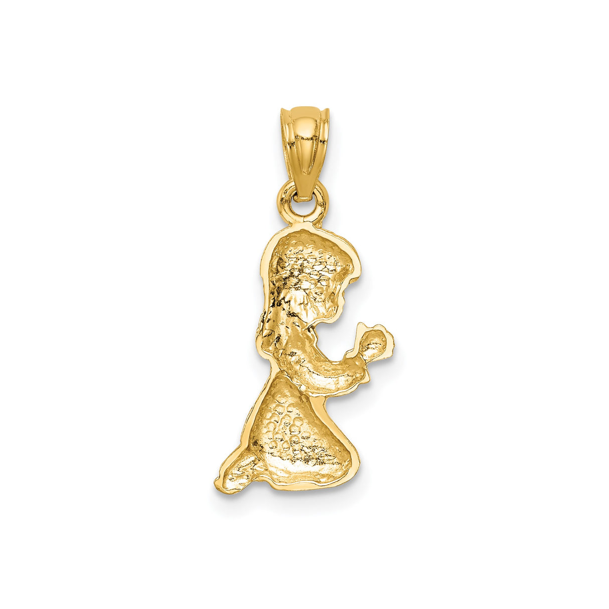 14k Yellow Gold Pendant Featuring Kneeling Girl in Prayer, Christian Faith Jewelry Charm