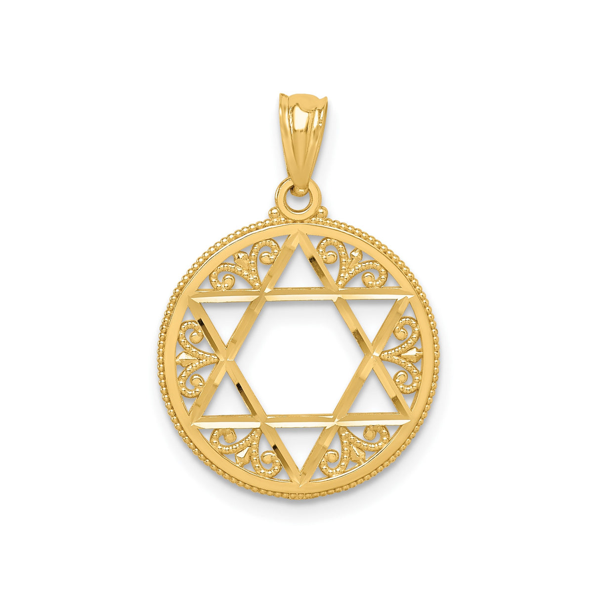 14k Yellow Gold Star of David Pendant with Filigree Detailing, Spiritual Jewelry Charm