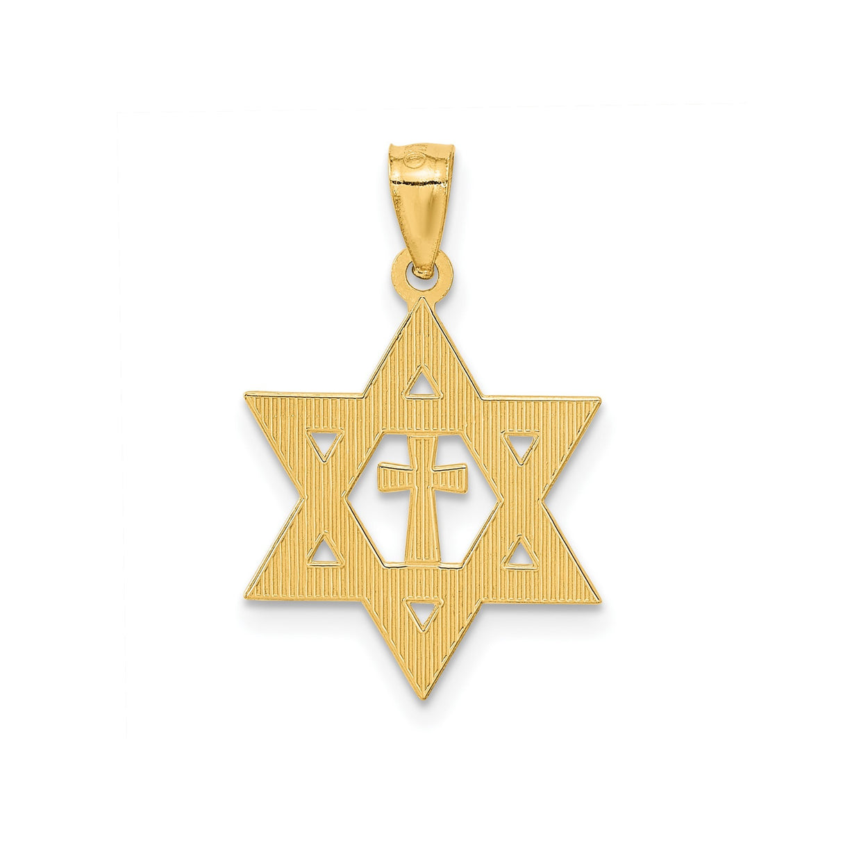 14k Yellow Gold Cross Pendant with Star of David Symbol, Unisex Religious Jewelry