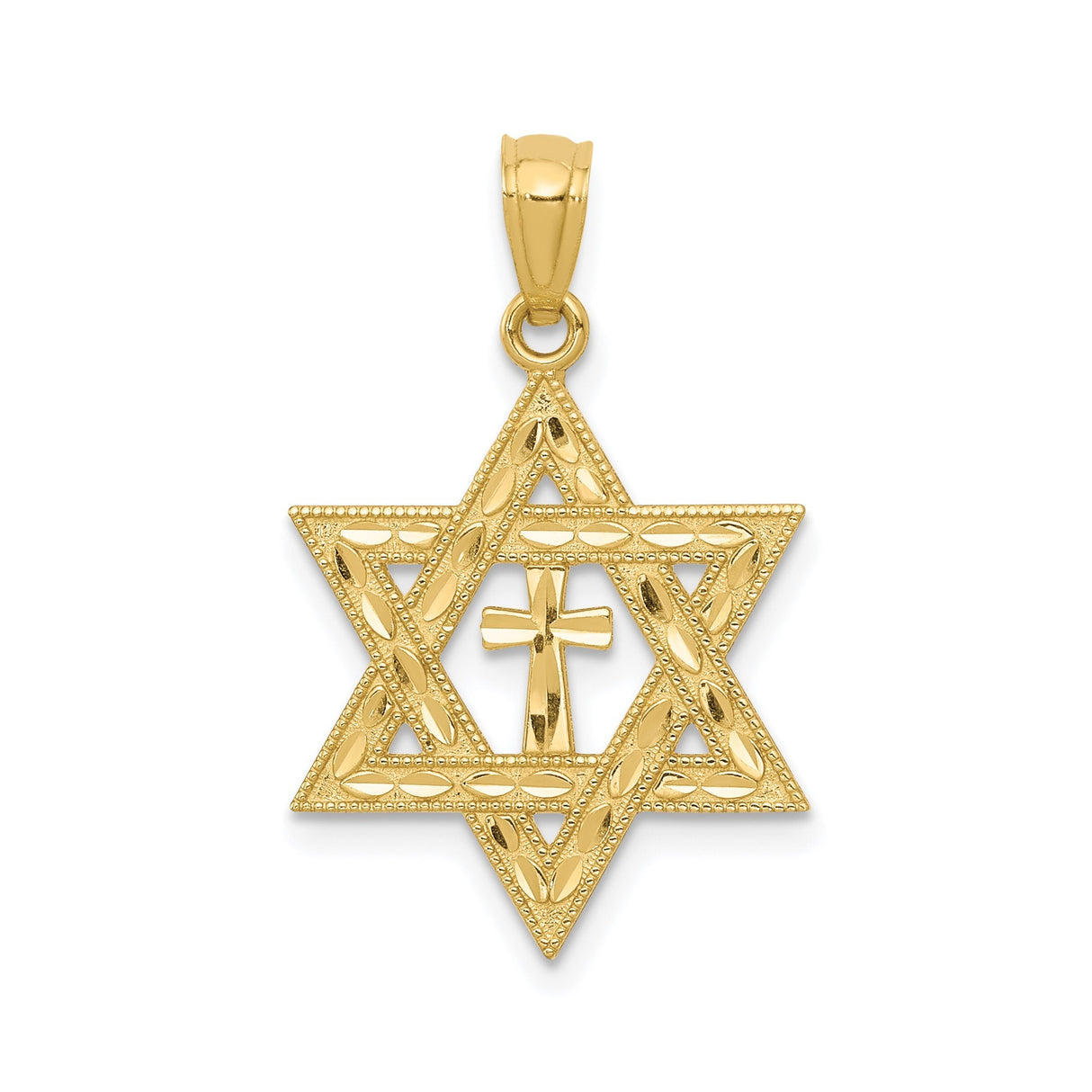 14k Yellow Gold Cross Pendant with Star of David Symbol, Unisex Religious Jewelry