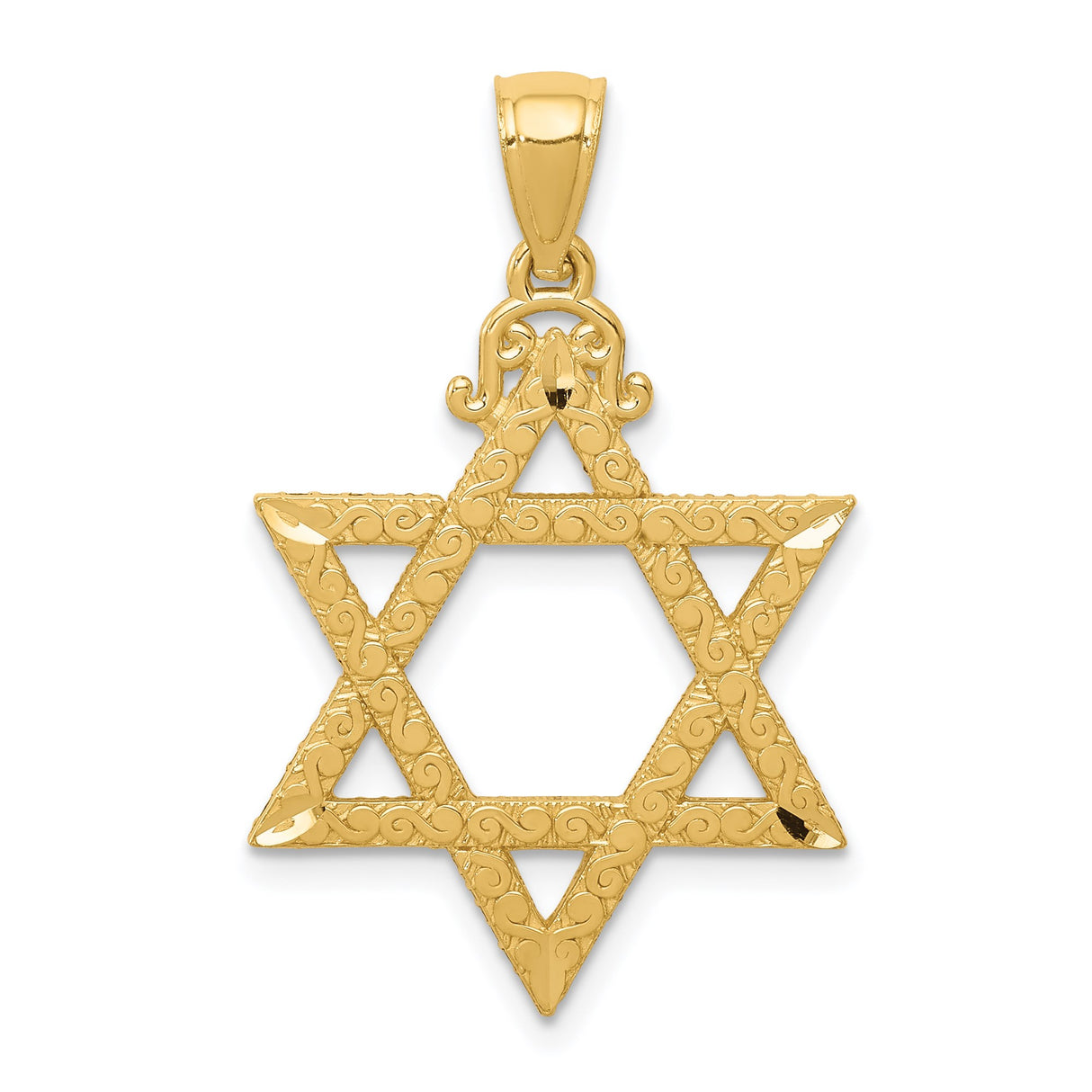14k Yellow Gold Star of David Pendant with Intricate Filigree Design