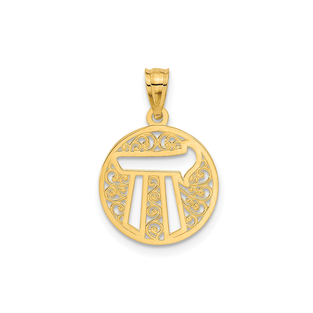 14k Yellow Gold Chai Pendant with Filigree Design, Hebrew Symbol Judaica Jewelry for Women