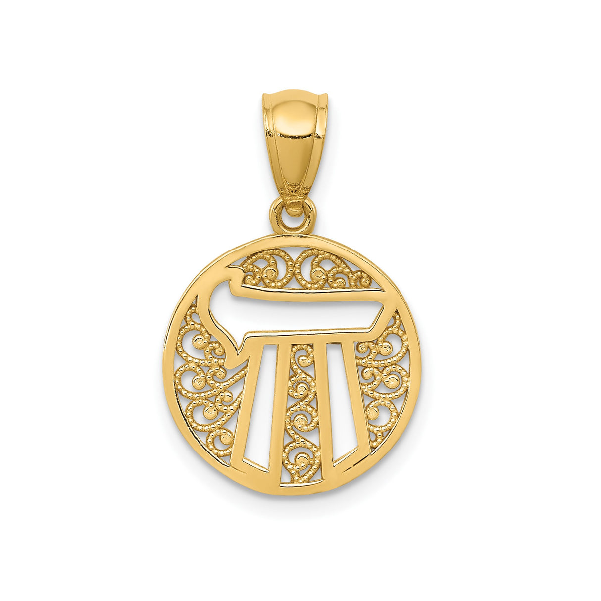 14k Yellow Gold Chai Pendant with Filigree Design, Hebrew Symbol Judaica Jewelry for Women