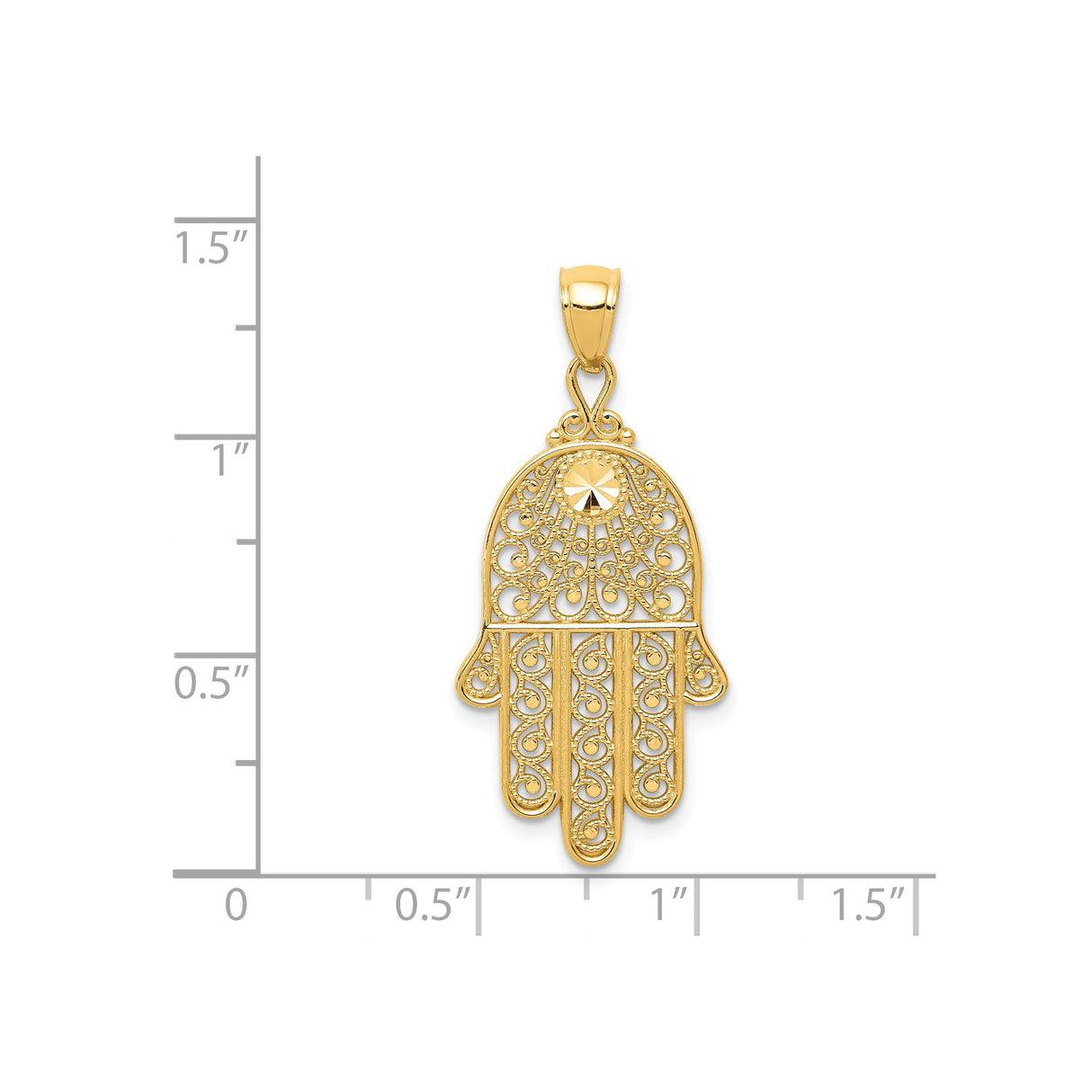 14k Yellow Gold Hamsa Pendant with Radiating Star Design, Filigree Hand Symbol for Protection