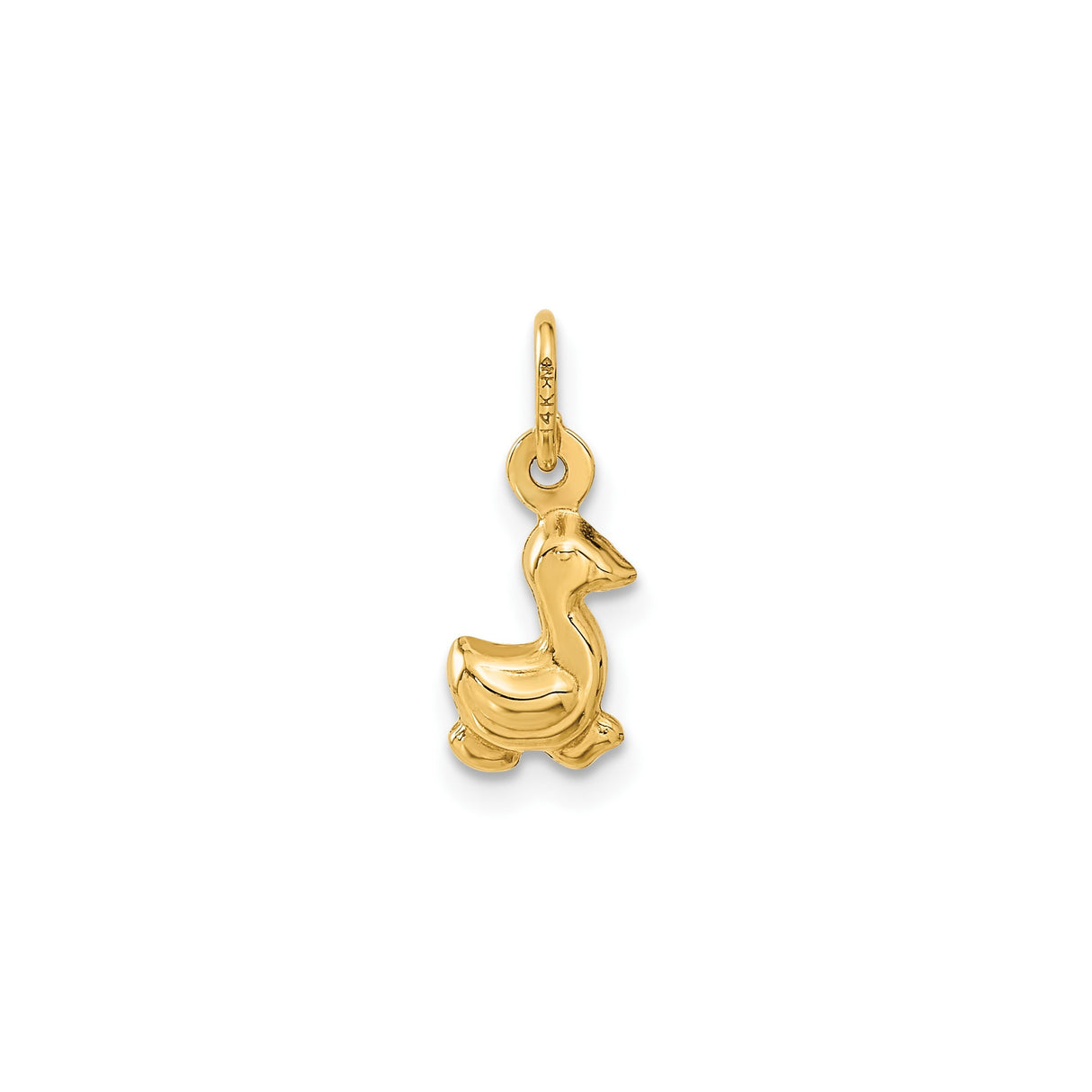 14k Yellow Gold Duck Charm Pendant, Polished Small Animal Design for Women