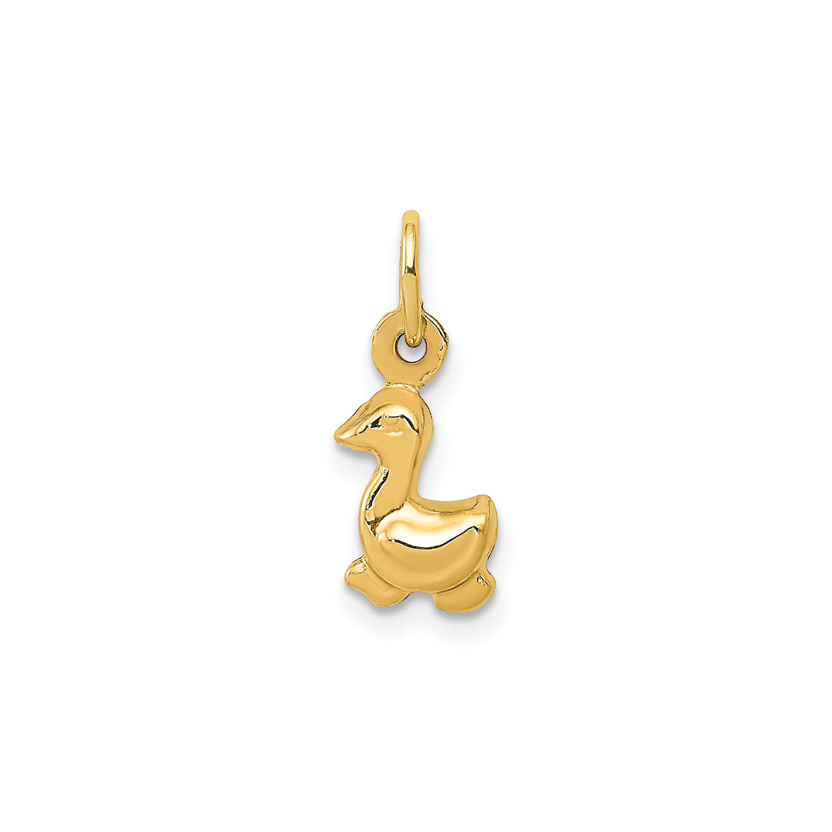 14k Yellow Gold Duck Charm Pendant, Polished Small Animal Design for Women