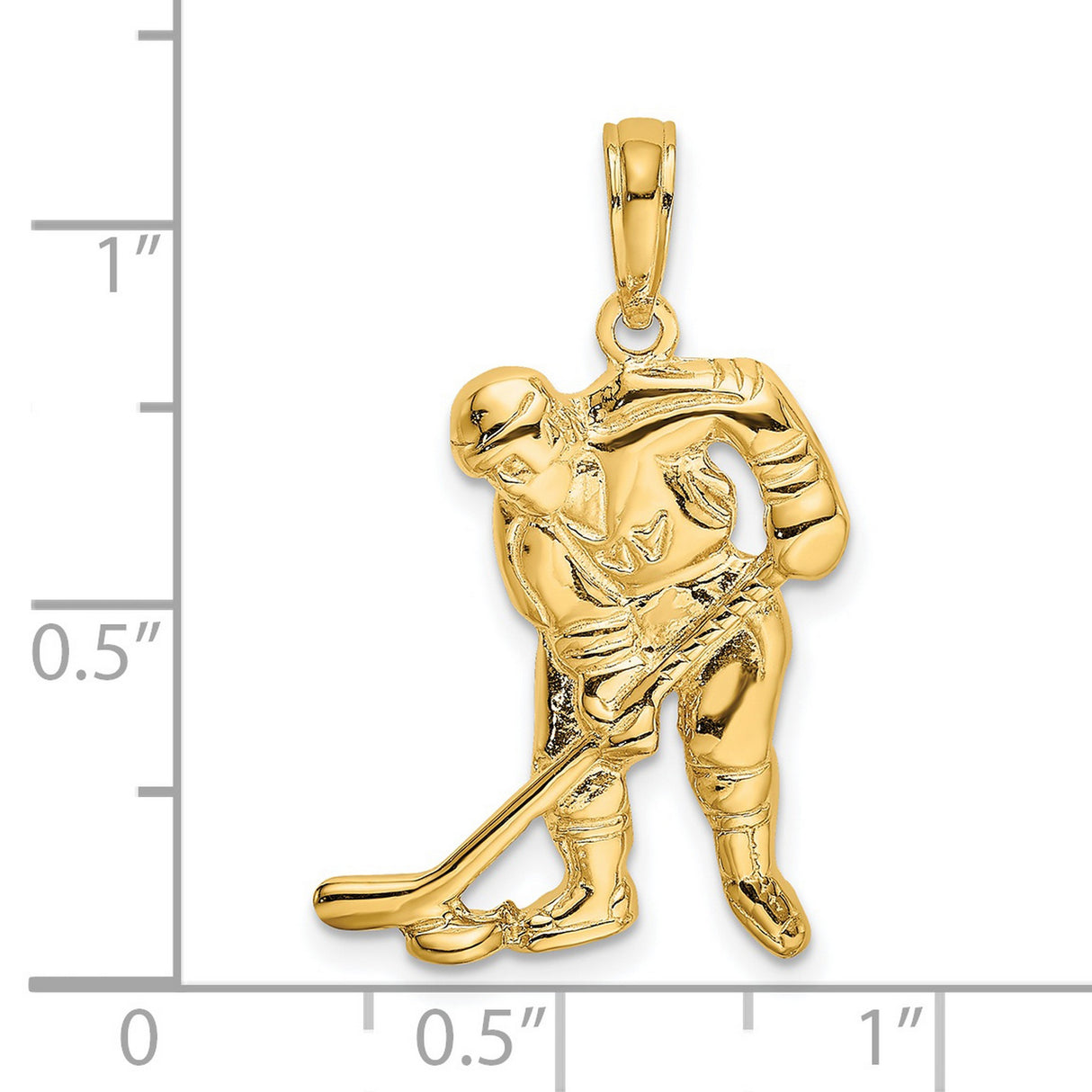 14k Yellow Gold Hockey Player Pendant with Stick and Puck , Sports Charm for Unisex Fans