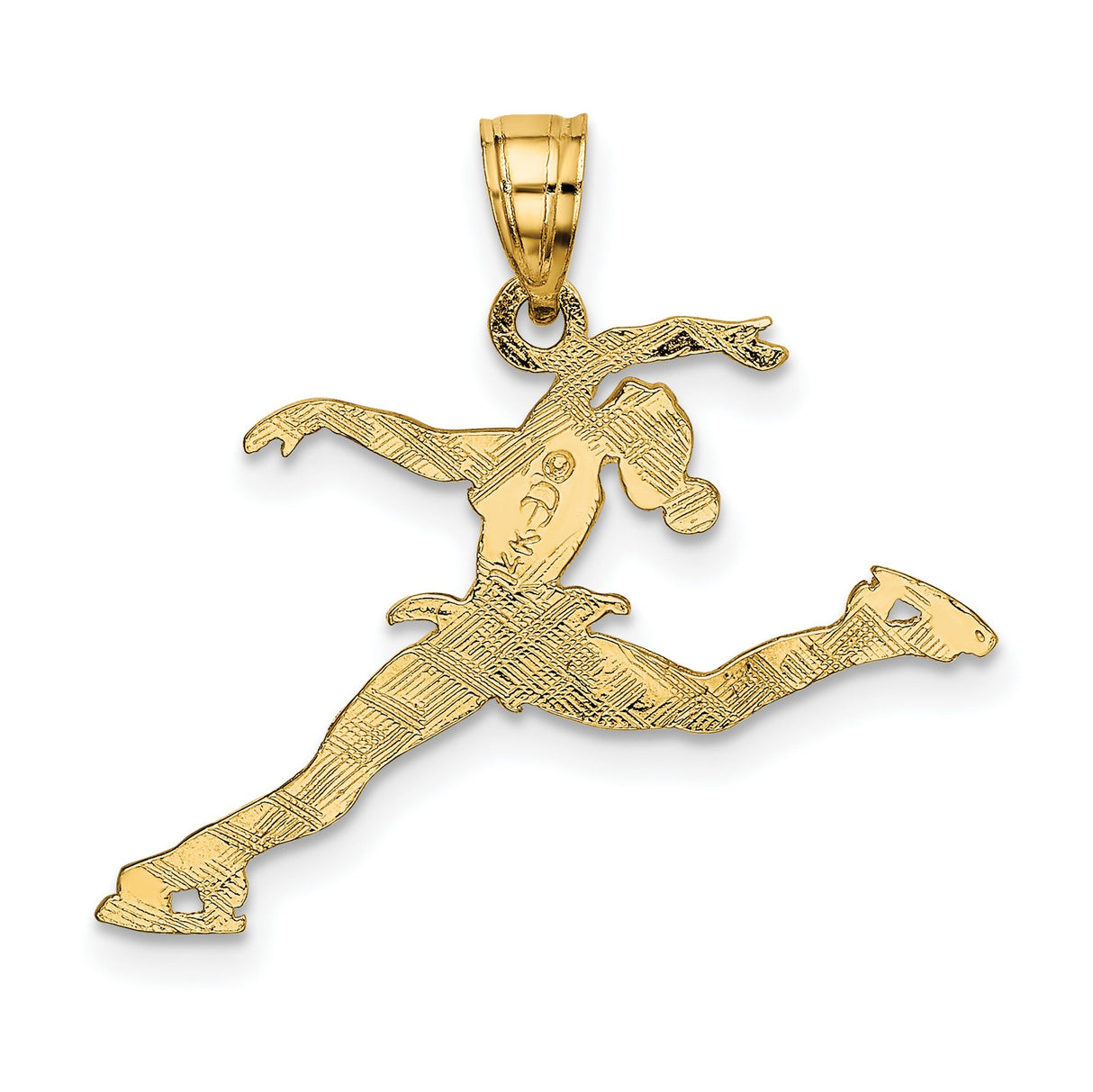 14k Yellow Gold Figure Skater Pendant, Female Athlete in Mid-Jump Sports Charm