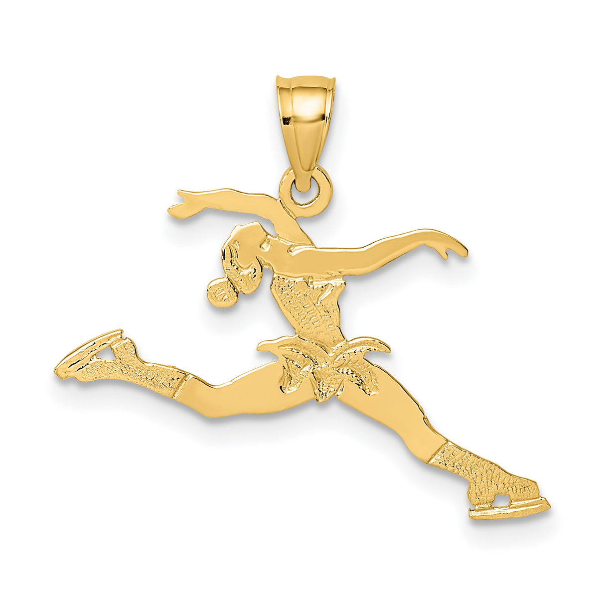 14k Yellow Gold Figure Skater Pendant, Female Athlete in Mid-Jump Sports Charm