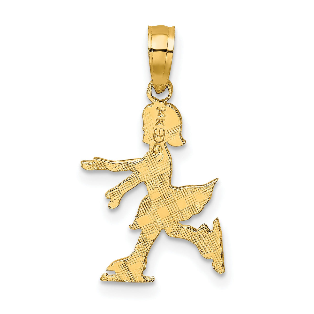 14k Yellow Gold Figure Skater Pendant with Textured Outfit and Ice Skates