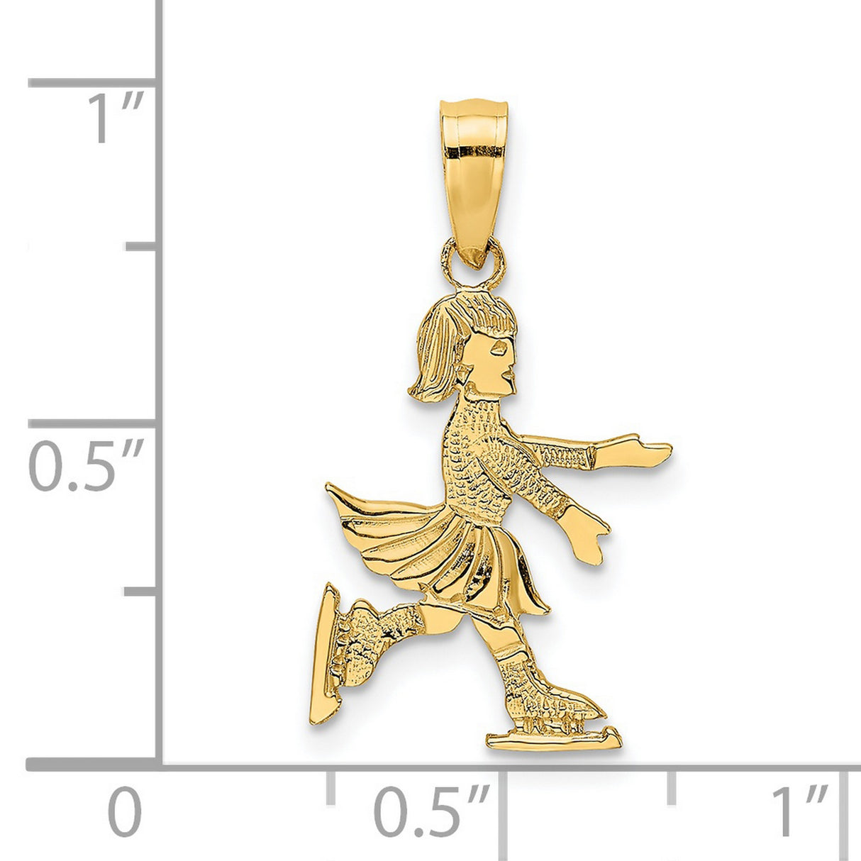 14k Yellow Gold Figure Skater Pendant with Textured Outfit and Ice Skates