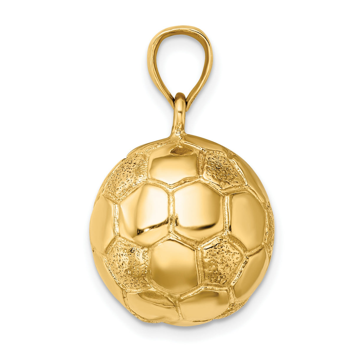 14k Yellow Gold Soccer Ball Pendant, Textured Sports Charm for Men and Women