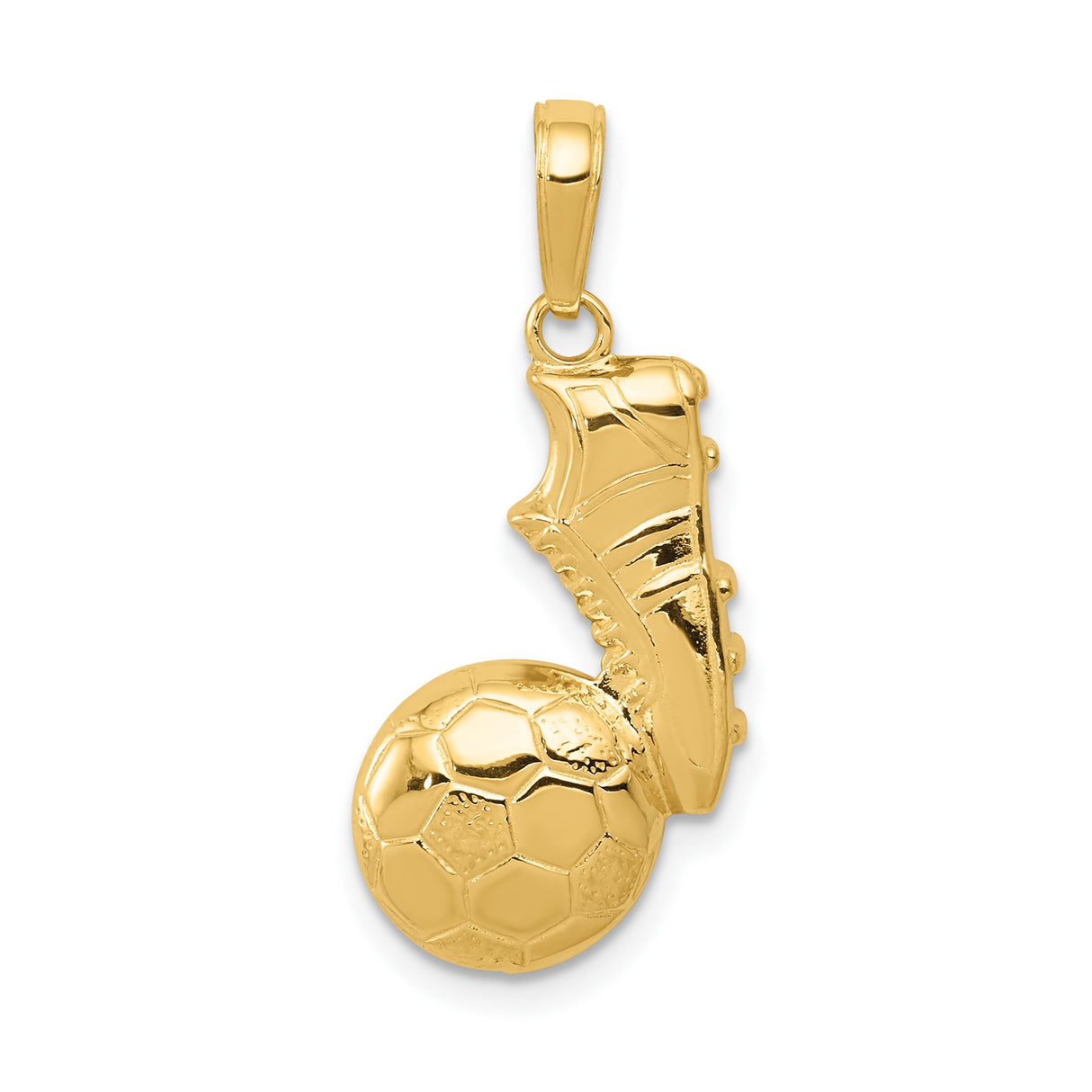 14k Yellow Gold Soccer Pendant with Cleat and Ball Design, Unisex Sports Jewelry
