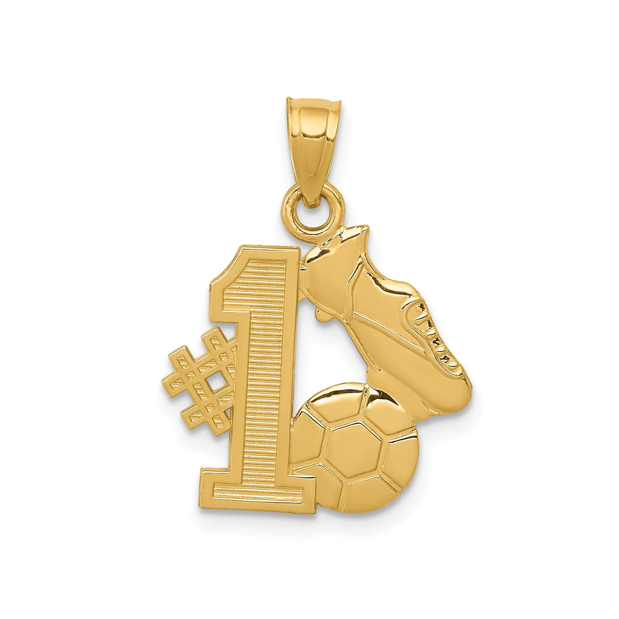 14k Yellow Gold Soccer Pendant with Cleat, Ball, and Number One Symbol