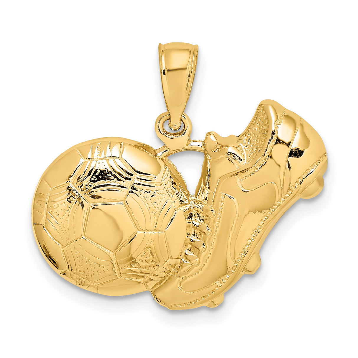 14k Yellow Gold Soccer Pendant with Cleat and Ball, Unisex Sports Charm