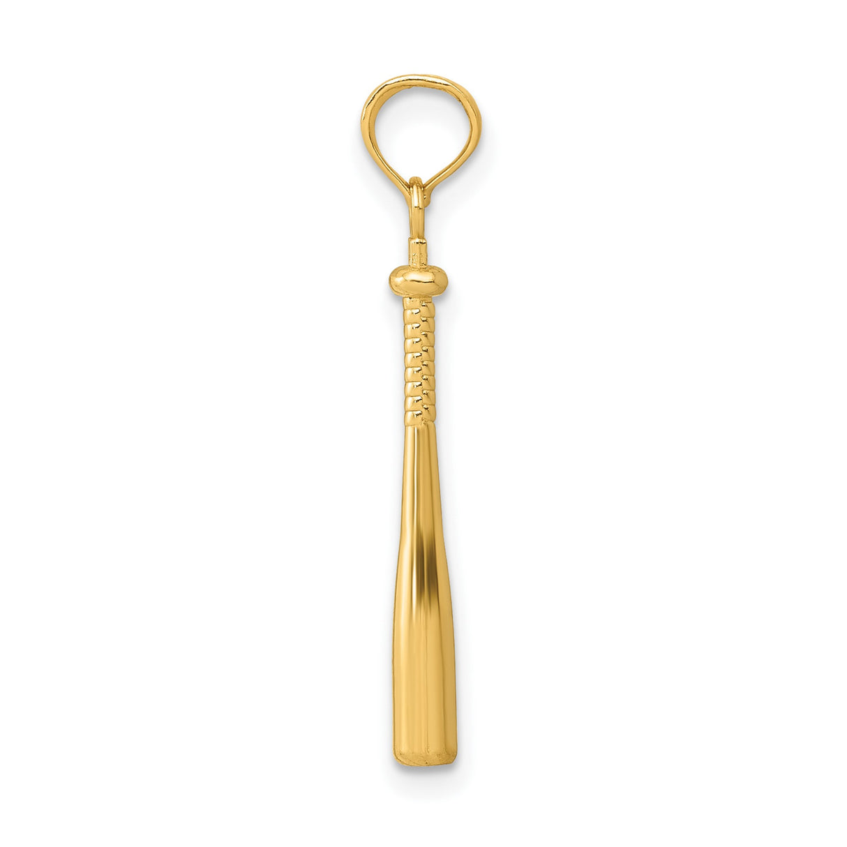 14k Yellow Gold Baseball Bat Pendant with Detailed Grip Design, Sports Jewelry for Men or Unisex