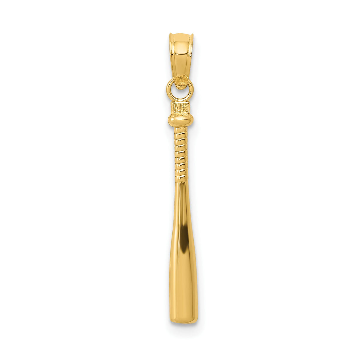 14k Yellow Gold Baseball Bat Pendant with Detailed Grip Design, Sports Jewelry for Men or Unisex