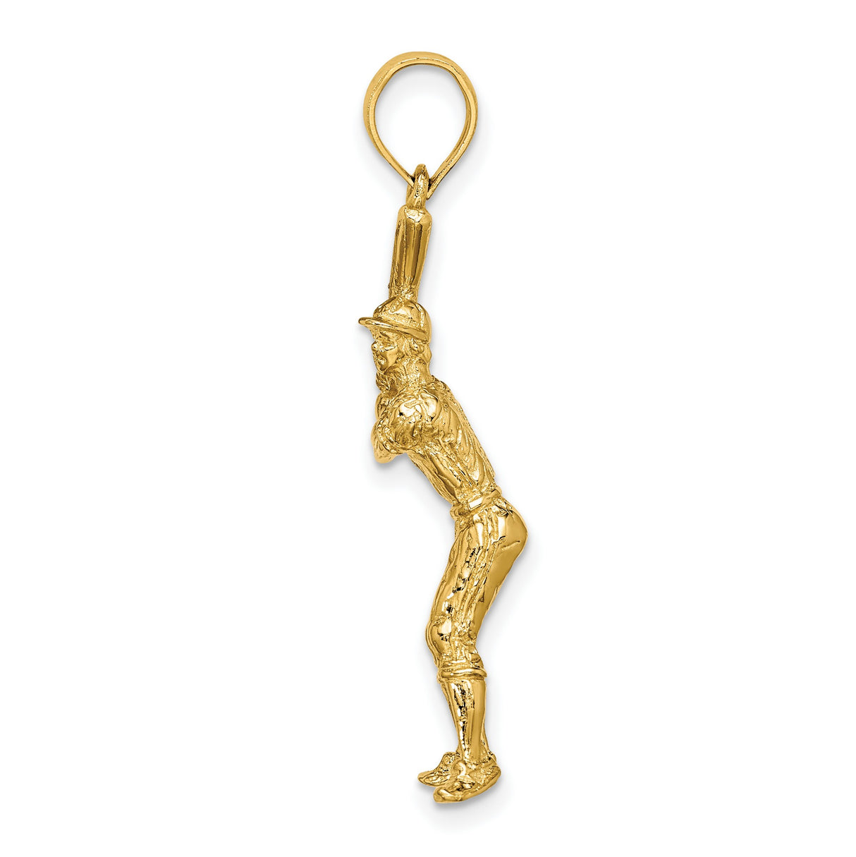 14k Yellow Gold Baseball Player Pendant in Batting Stance, 3D Sports Charm