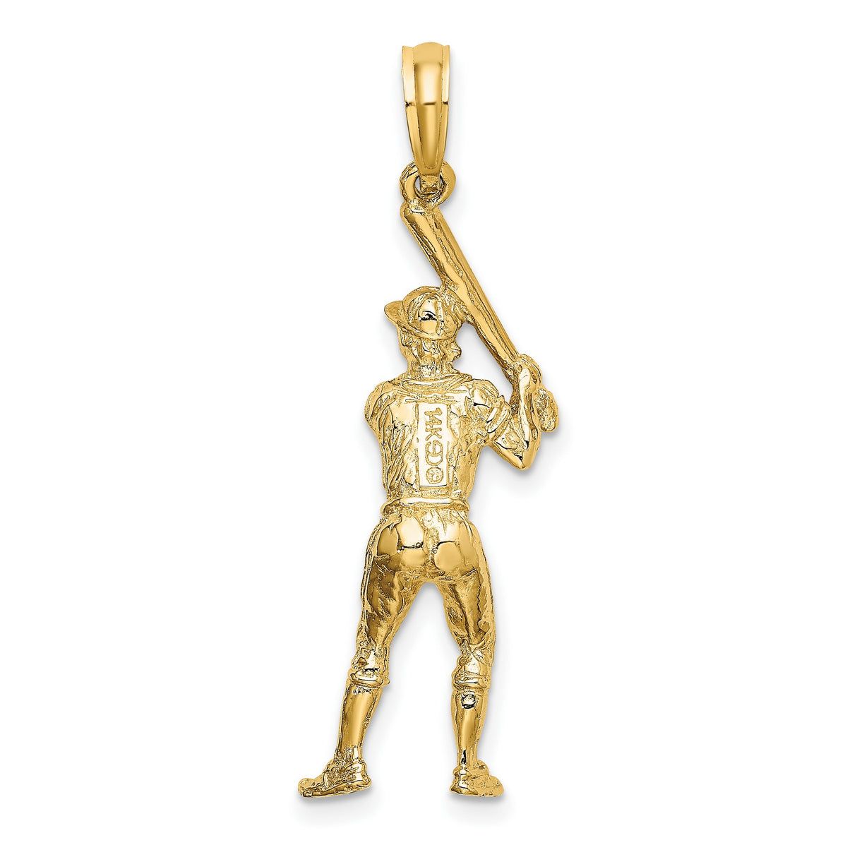 14k Yellow Gold Baseball Player Pendant in Batting Stance, 3D Sports Charm