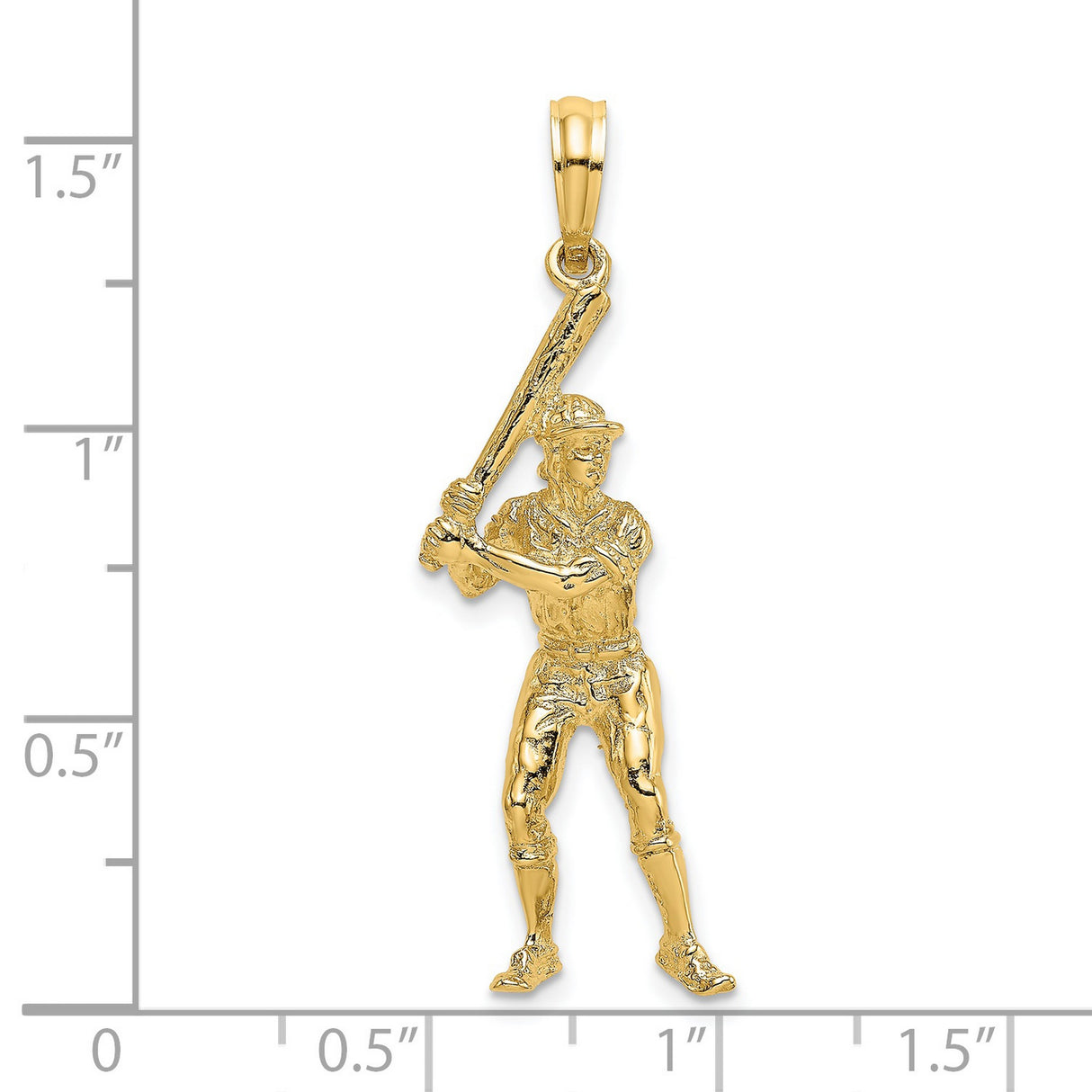 14k Yellow Gold Baseball Player Pendant in Batting Stance, 3D Sports Charm