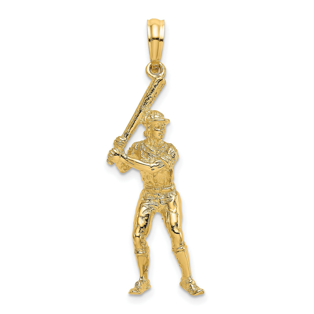 14k Yellow Gold Baseball Player Pendant in Batting Stance, 3D Sports Charm