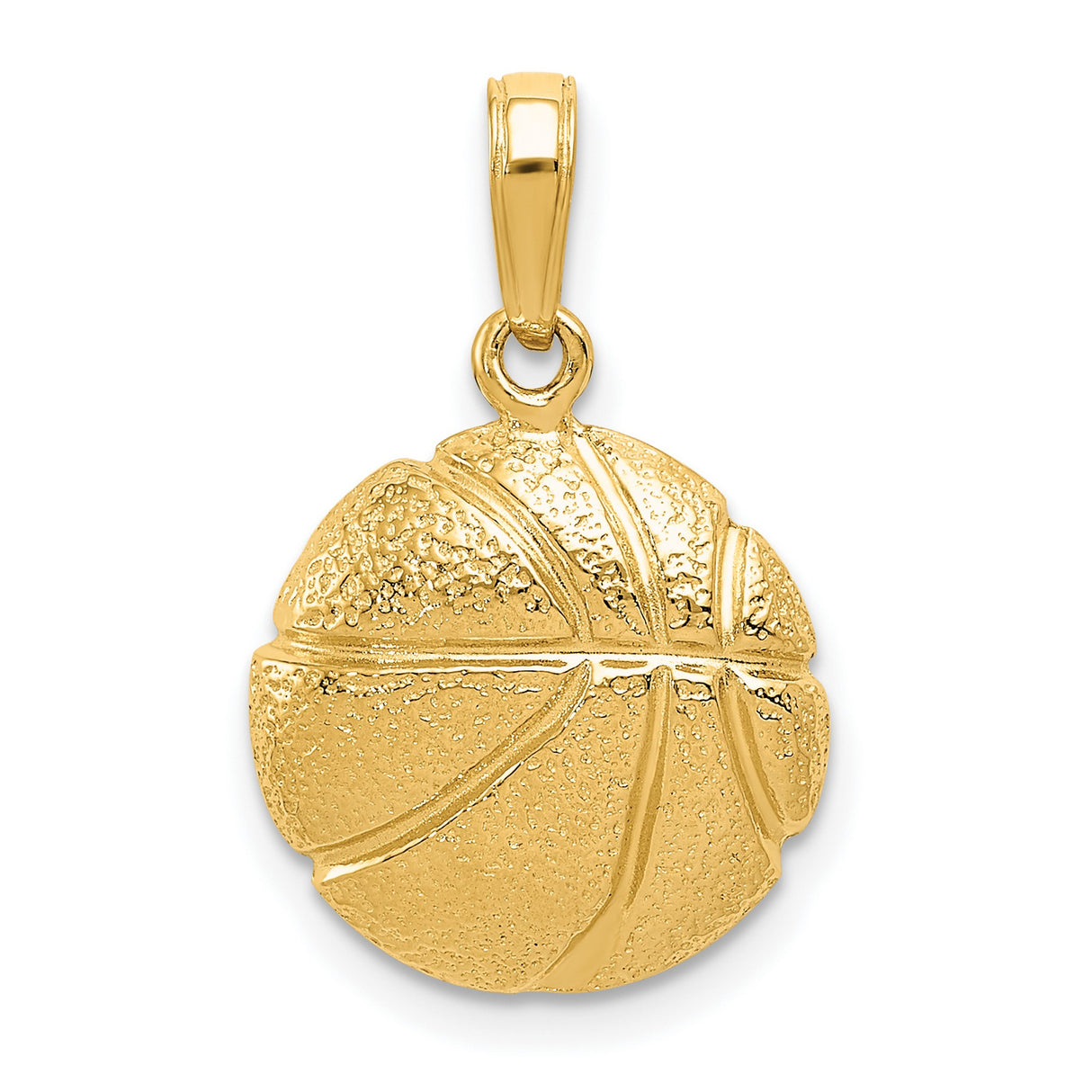 14k Yellow Gold Basketball Pendant with Realistic Texture and Lines, Sports Charm for Men or Unisex