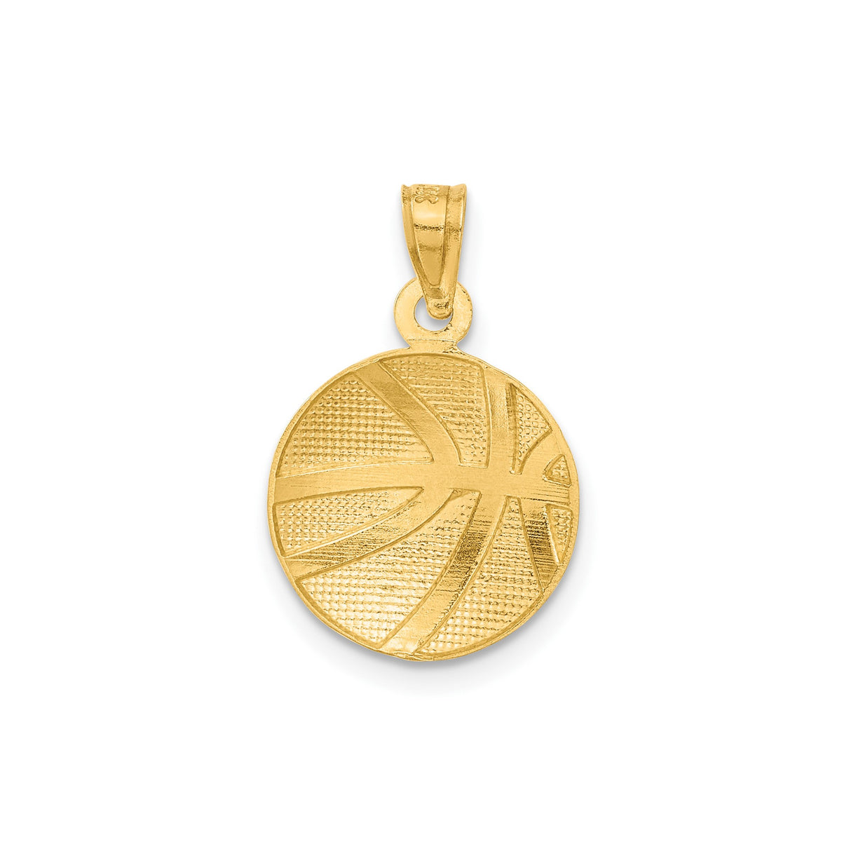 14k Yellow Gold Basketball Pendant, Textured Sports Medallion for Men or Unisex Wear